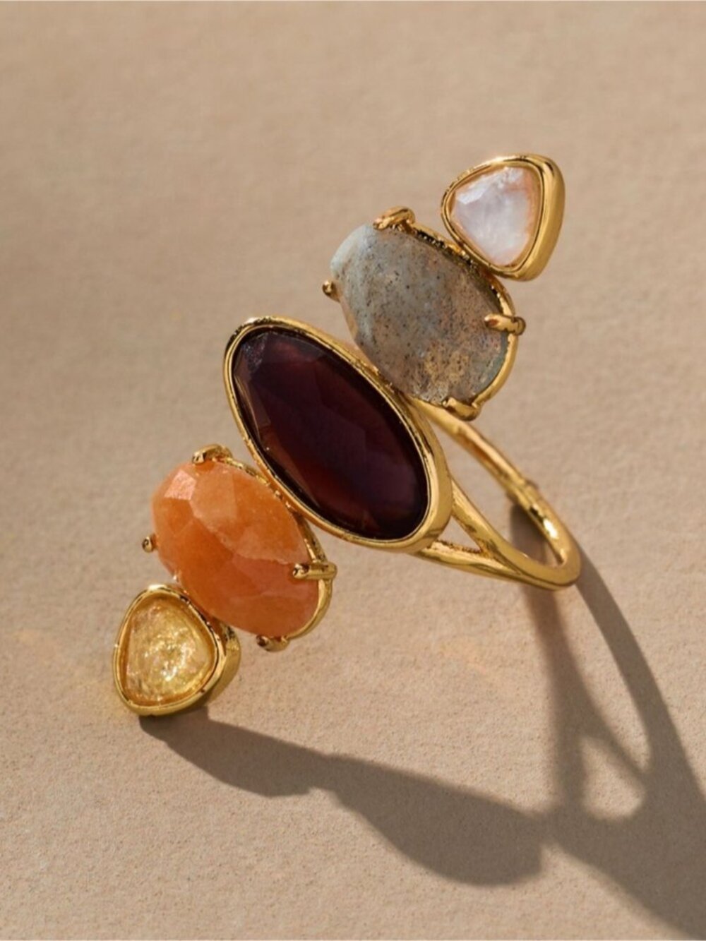 New! Anthropologie 14K Gold Plated Five Stone Size 6 Cocktail Ring NWT (1064)